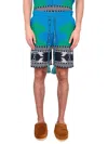 Alanui Piquet Cotton Icon Shorts With Geometric Motif In Blue