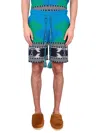 Alanui Piquet Cotton Icon Shorts With Geometric Motif In Blue