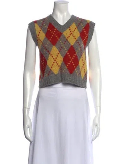 Pre-owned Alanui Plaid Print V-neck Sweater In Multicolor