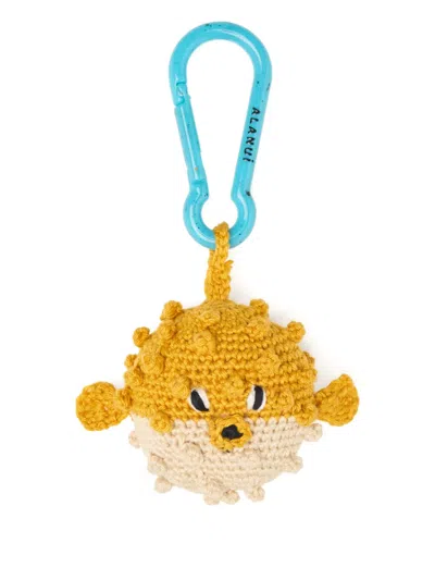 Alanui Puffer Fish Crochet Keyring In Gold
