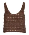 Alanui Viscose Knit Cropped Top Knitwear Brown In Brown