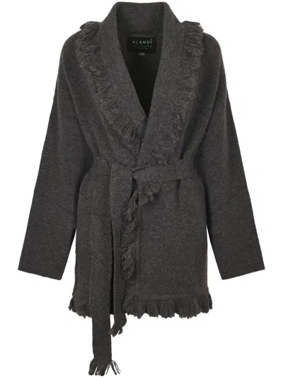 Alanui Relaxed Fit Cashmere Cardigan With Shawl Collar And Fringed Edges In Gray