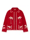 Alanui Remember Me Palm-tree Car Wool Jacket In Blue