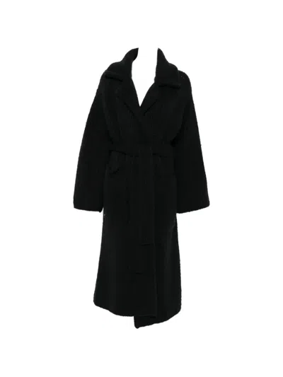 Alanui Ribbed-knit Belted Coat In Black