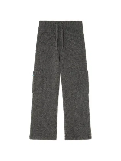 Alanui Ribbed-knit Cargo-pocket Trousers In Black