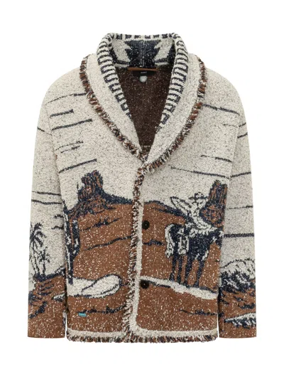 Alanui Riding The Waves Knit Cardigan In Brown A Wh