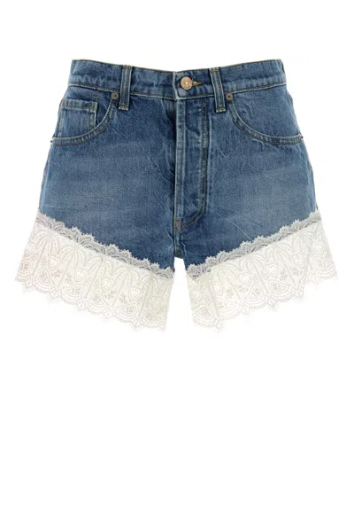 Alanui Romance Lace-trim Denim Shorts In Blue
