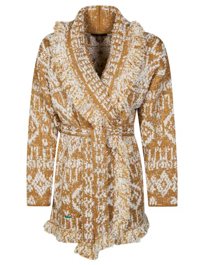 Alanui Sandy Beige Shawl Collar Cardigan In Grey