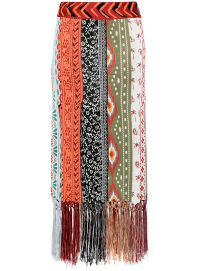 Alanui Scent Of Incense Mix-pattern Skirt In Orange