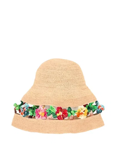 Alanui Beige Multicolor Embellished Bucket Hat In Pattern