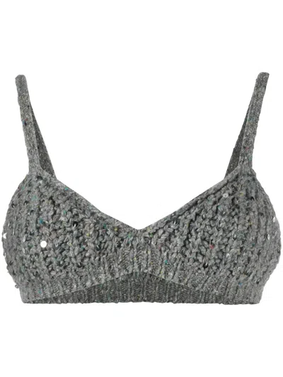 Alanui Sequinned Knitted Crop Top In 0808 Fancy Grey Fancy Grey