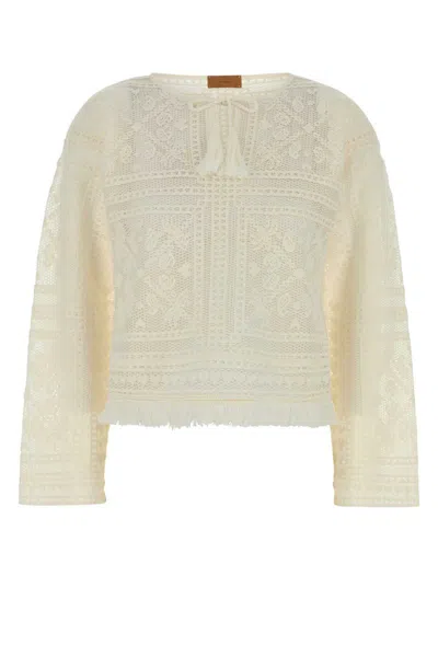 Alanui Crochet Sweater With Fringe And Lace In Neutral