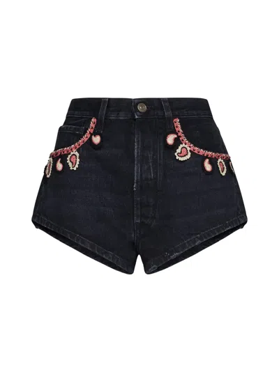 Alanui Inner Energy Crochet Knit Denim Hot Shorts In Navy