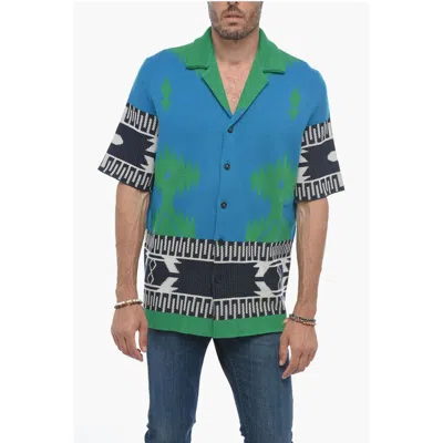 Alanui Jacquard Cotton Short Sleeve Icon Shirt In Blue