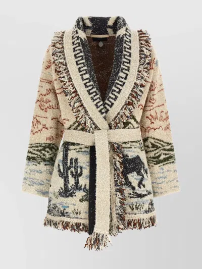 Alanui Sunset Riders Cardigan Knitwear Beige In White