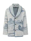 Alanui Silent Rider Landscape-intarsia Fringed Cardigan In Gray