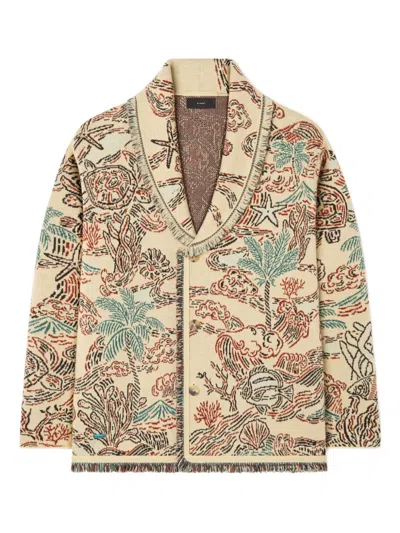 Alanui Sketched By The Sea Fringed Graphic Cardigan In Multi