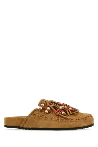 Alanui Biscuit Suede Leather Salvation Mountain Slippers In Brown