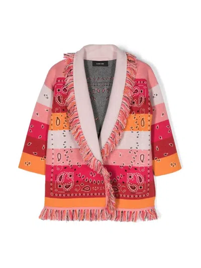 Alanui Kids' Bandana Jacquard Cashmere Knit Jacket In Pink