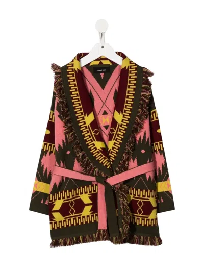 Alanui Striped Bandana Jacquard Cashmere Cardigan In Animal Print
