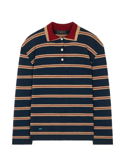 Alanui Striped Double-collar Polo Shirt In Blue