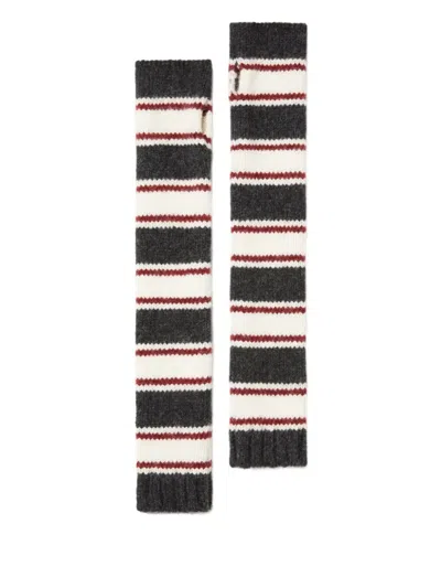 Alanui Striped Fingerless Gloves In Black