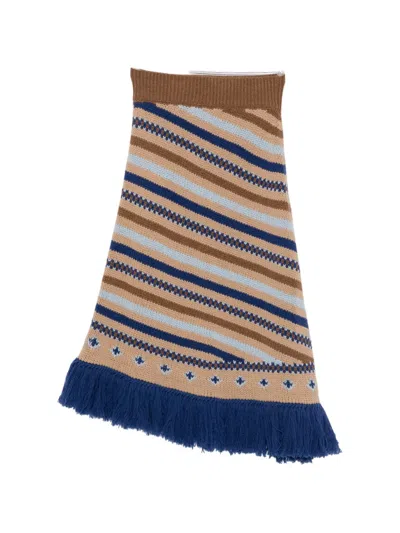 Alanui Virgin Wool Geometric Asymmetric Fringed Midi Skirt In Brown