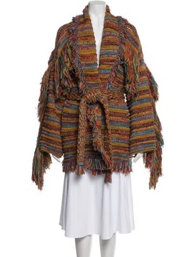 Pre-owned Alanui Striped Open Front Sweater In Orange