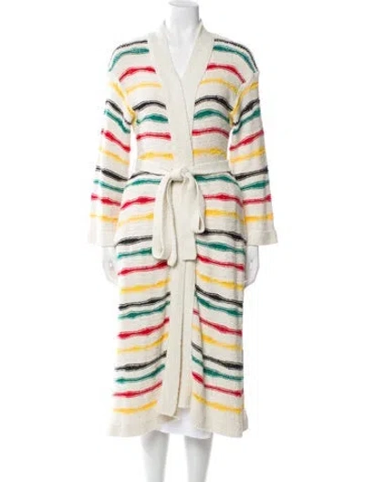 Pre-owned Alanui Striped Open Front Sweater In White