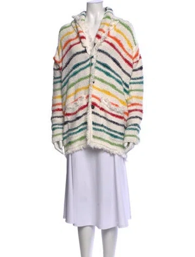 Pre-owned Alanui Striped Open Front Sweater In White