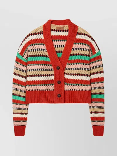 ALANUI STRIPED V-NECK DROP SHOULDER CARDIGAN