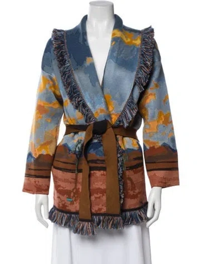 Pre-owned Alanui Striped V-neck Sweater W/ Tags In Blue