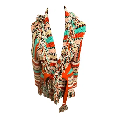 Pre-owned Alanui Sunny Stripes Cardigan With Belt New In Brown