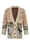 Alanui Graphic Pattern Long Sleeve Wool Cardigan In Sand