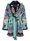 Alanui Geometric Roots Cardigan In Soft Virgin Wool In Blue