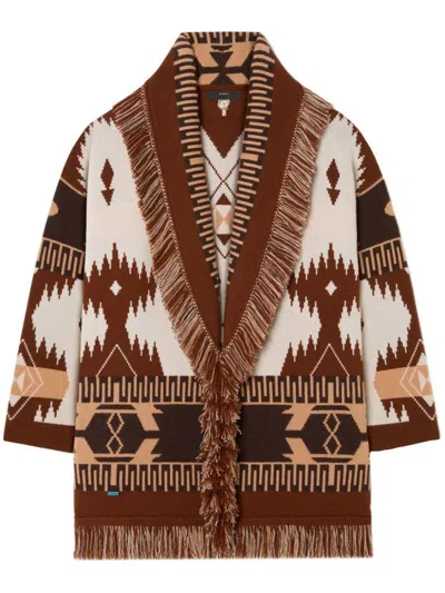 Alanui Jacquard Long-sleeved Cardigan In Beige