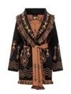 Alanui 'mystic Gate' Orange And Black Cardigan With Belt In Wool Woman In Black