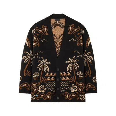 Alanui Glimpse Of Eden Palm-tree Paisley Cardigan In Black