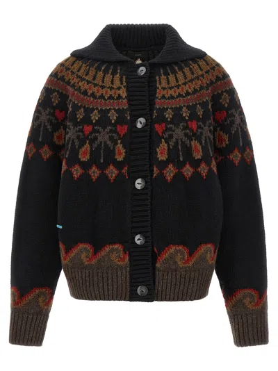 Alanui Winter Cardigan Shawl Collar Ribbed Knit In Black