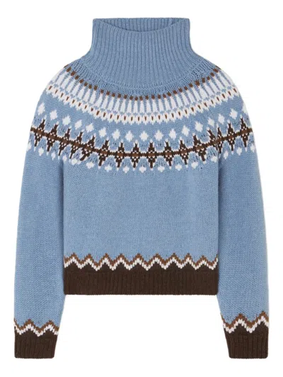 Alanui Sweet Winter Fair Isle Turtleneck Sweater In Blue