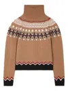 Alanui Patterned Camel Turtleneck Sweater With Geometric And Floral Motifs In Brown