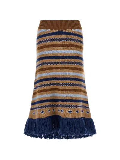 Alanui Sweet Winter Fringed Jacquard Midi Skirt In Brown