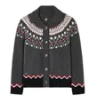 Alanui Sweet Winter Multicolor Cardigan With Spread Collar And Geometric Motif In Wool Woman In Gray