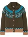 Alanui Olive Green Fair Isle Patterned Cardigan In Brown