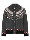 Alanui Sweet Winter Multicolor Cardigan With Spread Collar And Geometric Motif In Wool Woman In Gray