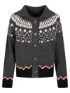 Alanui Grey Fair Isle Patterned Cardigan In Gray