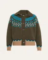 Alanui Olive Green Fair Isle Patterned Cardigan In Multi