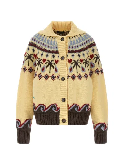 Alanui Sweet Winter Jacquard-knit Virgin Wool Cardigan In Yellow