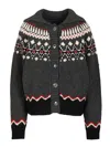 Alanui Sweet Winter Multicolor Cardigan With Spread Collar And Geometric Motif In Wool Woman In Gray