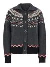Alanui Sweet Winter Multicolor Cardigan With Spread Collar And Geometric Motif In Wool Woman In Gray